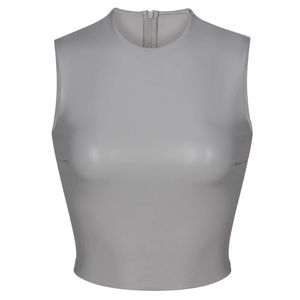 NWT FAUX LEATHER CREW NECK CROPPED TOP XL | Carbon